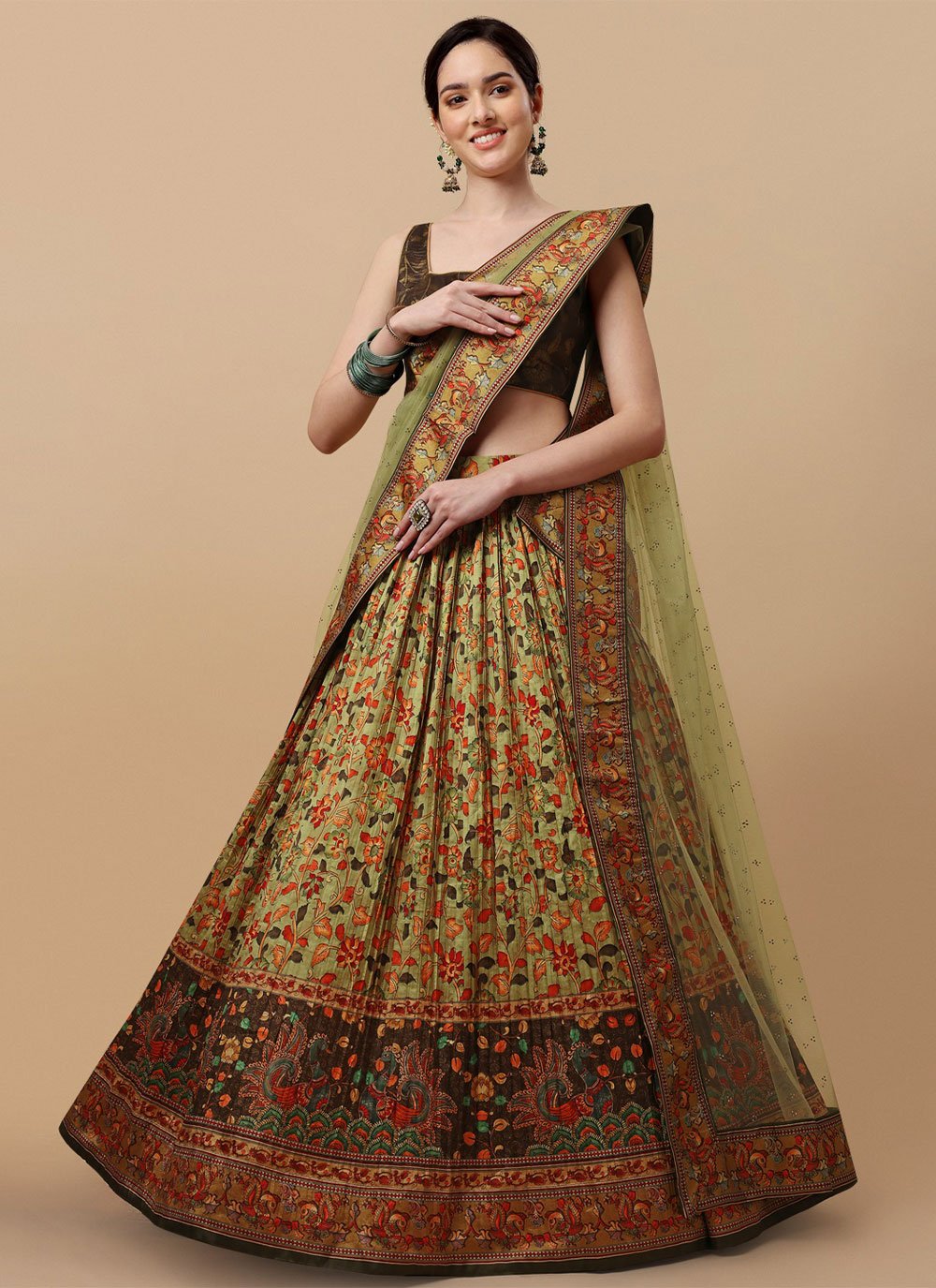 A Line Lehenga Silk Sea Green Digital Print Lehenga Choli