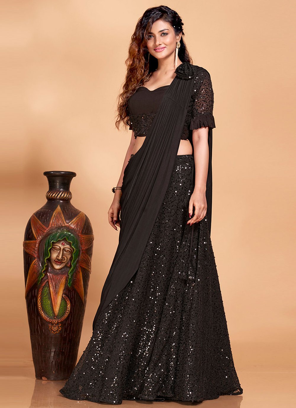 A Line Lehenga Fancy Fabric Imported Black Embroidered Lehenga Choli