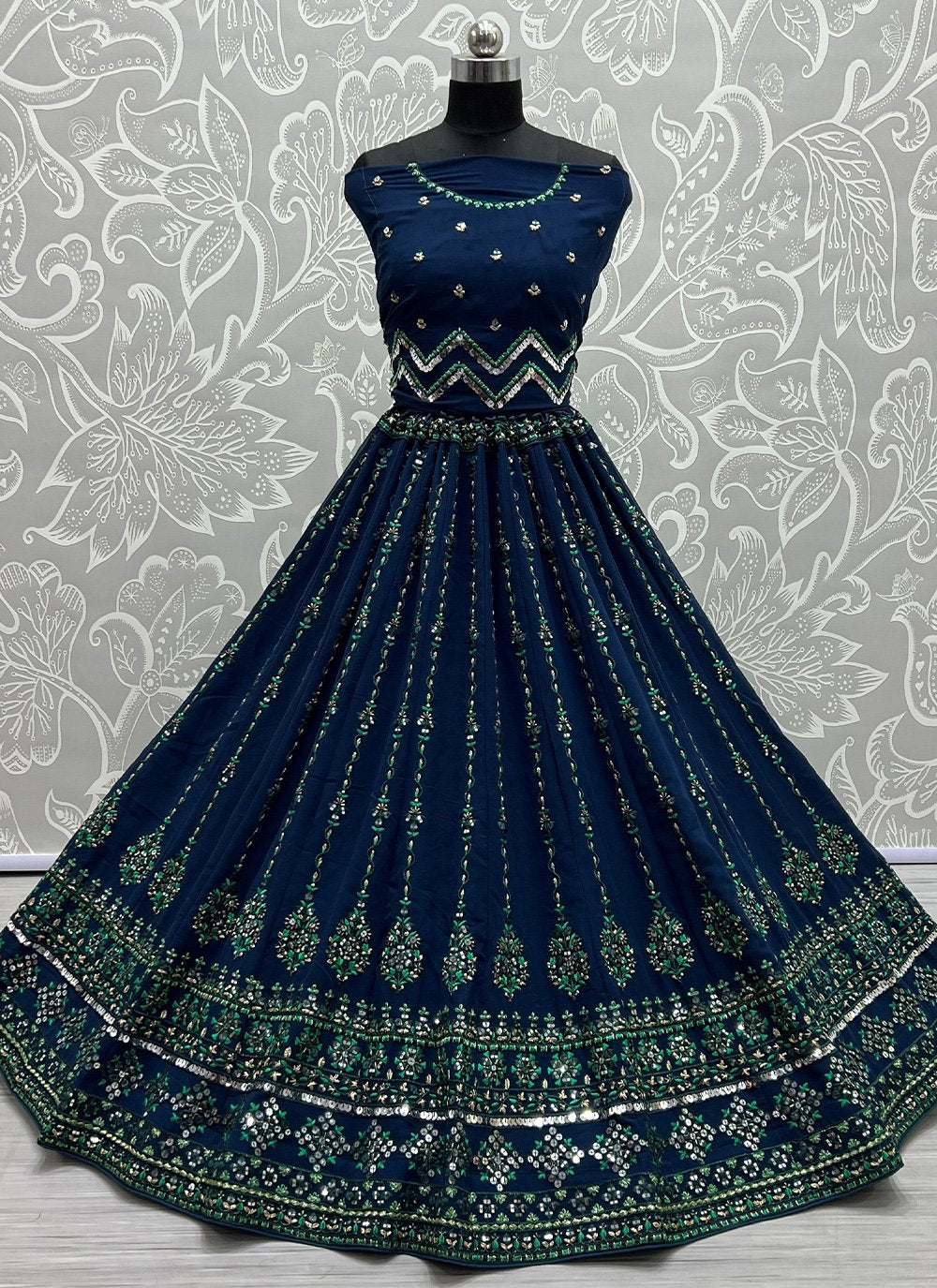 A Line Lehenga Georgette Blue Embroidered Lehenga Choli