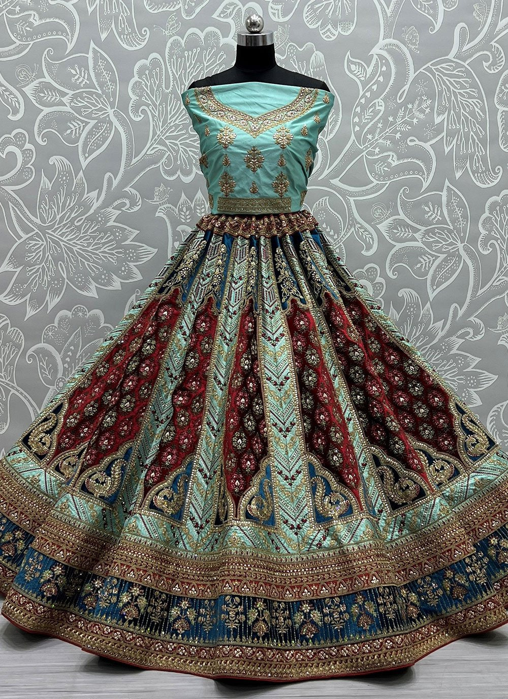 A Line Lehenga Silk Aqua Blue Dori Work Lehenga Choli