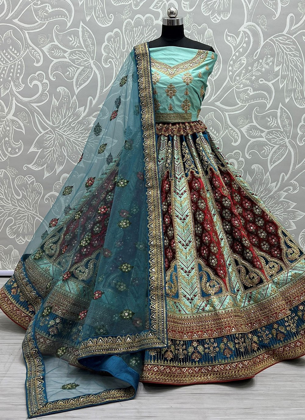 A Line Lehenga Silk Aqua Blue Dori Work Lehenga Choli