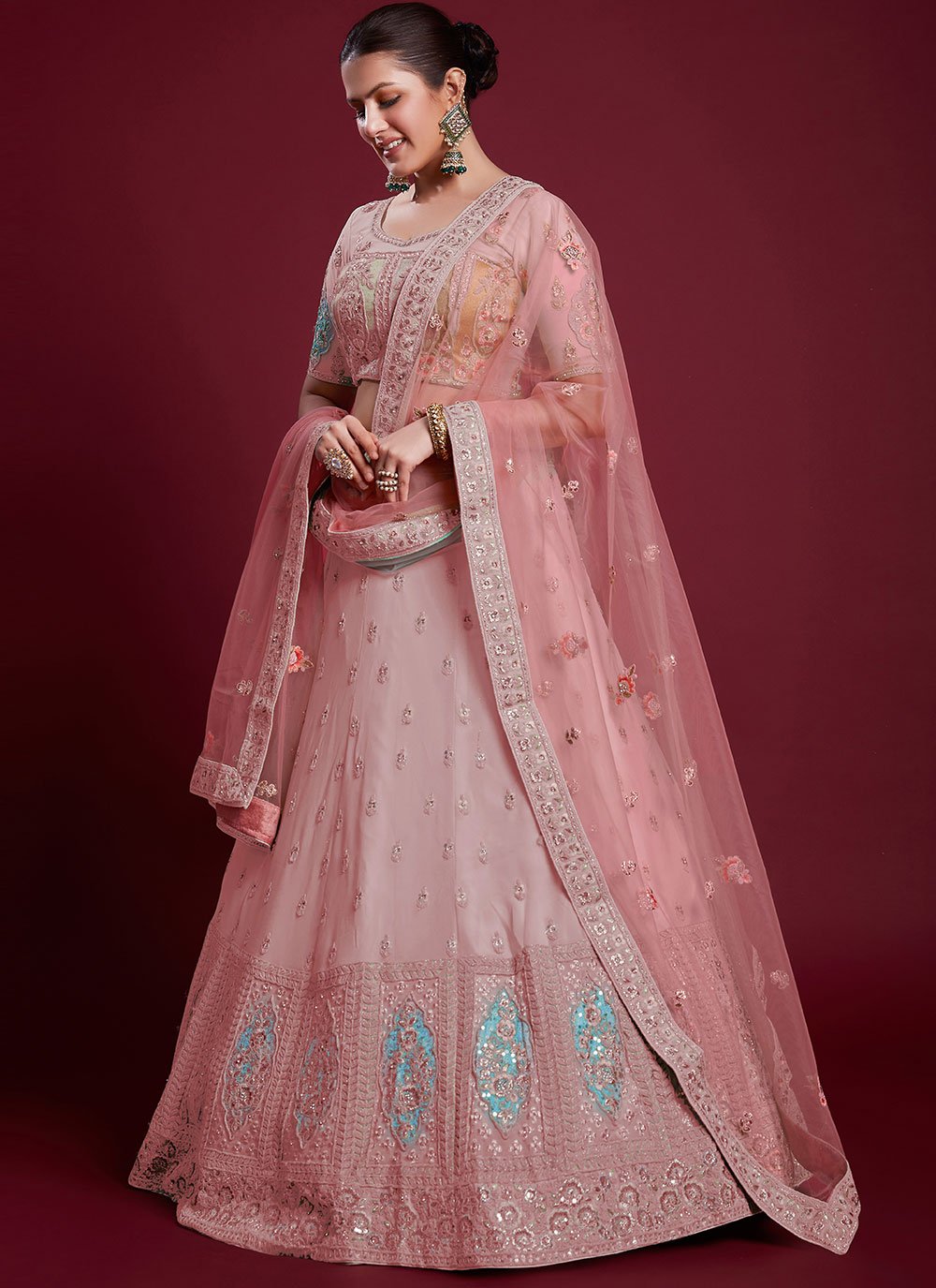 A Line Lehenga Georgette Pink Dori Work Lehenga Choli