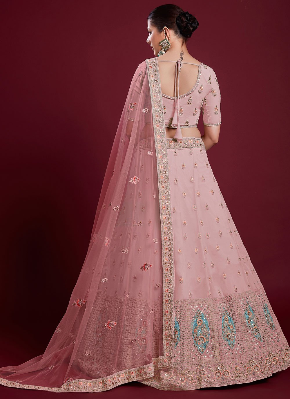 A Line Lehenga Georgette Pink Dori Work Lehenga Choli