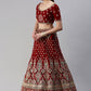 A Line Lehenga Velvet Maroon Embroidered Lehenga Choli