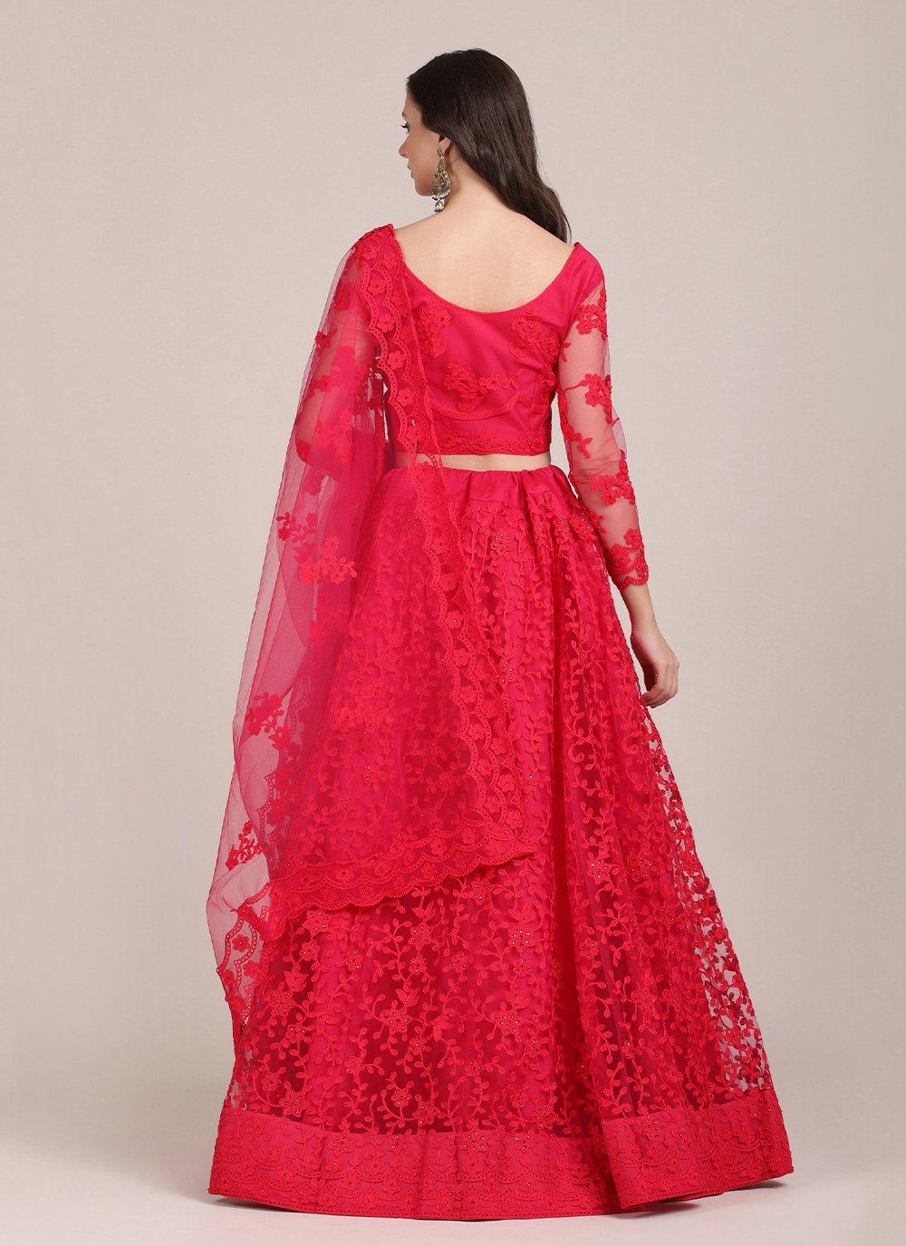 A Line Lehenga Net Pink Embroidered Lehenga Choli