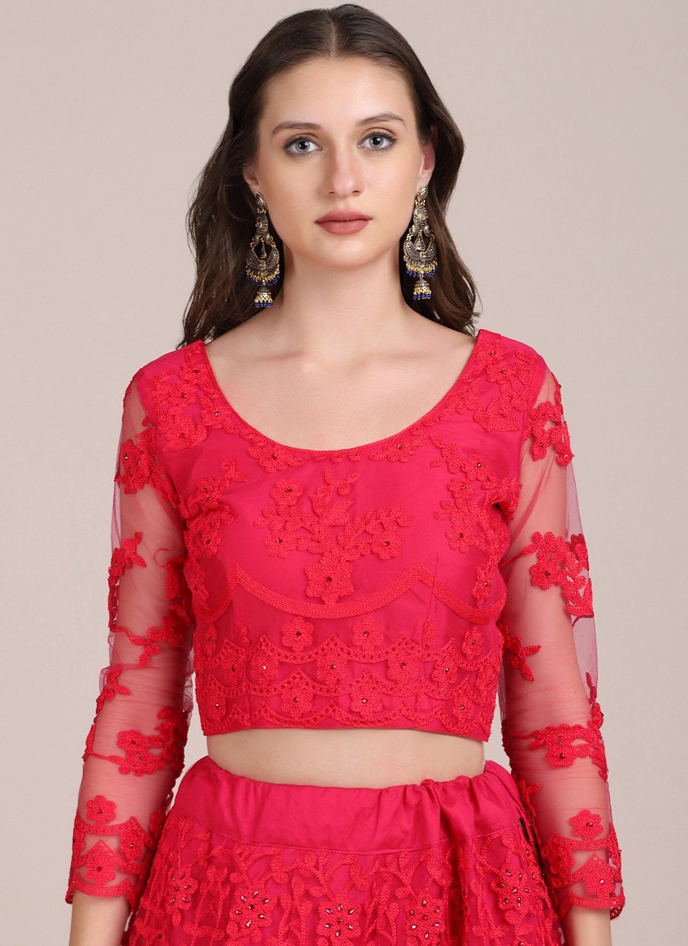 A Line Lehenga Net Pink Embroidered Lehenga Choli