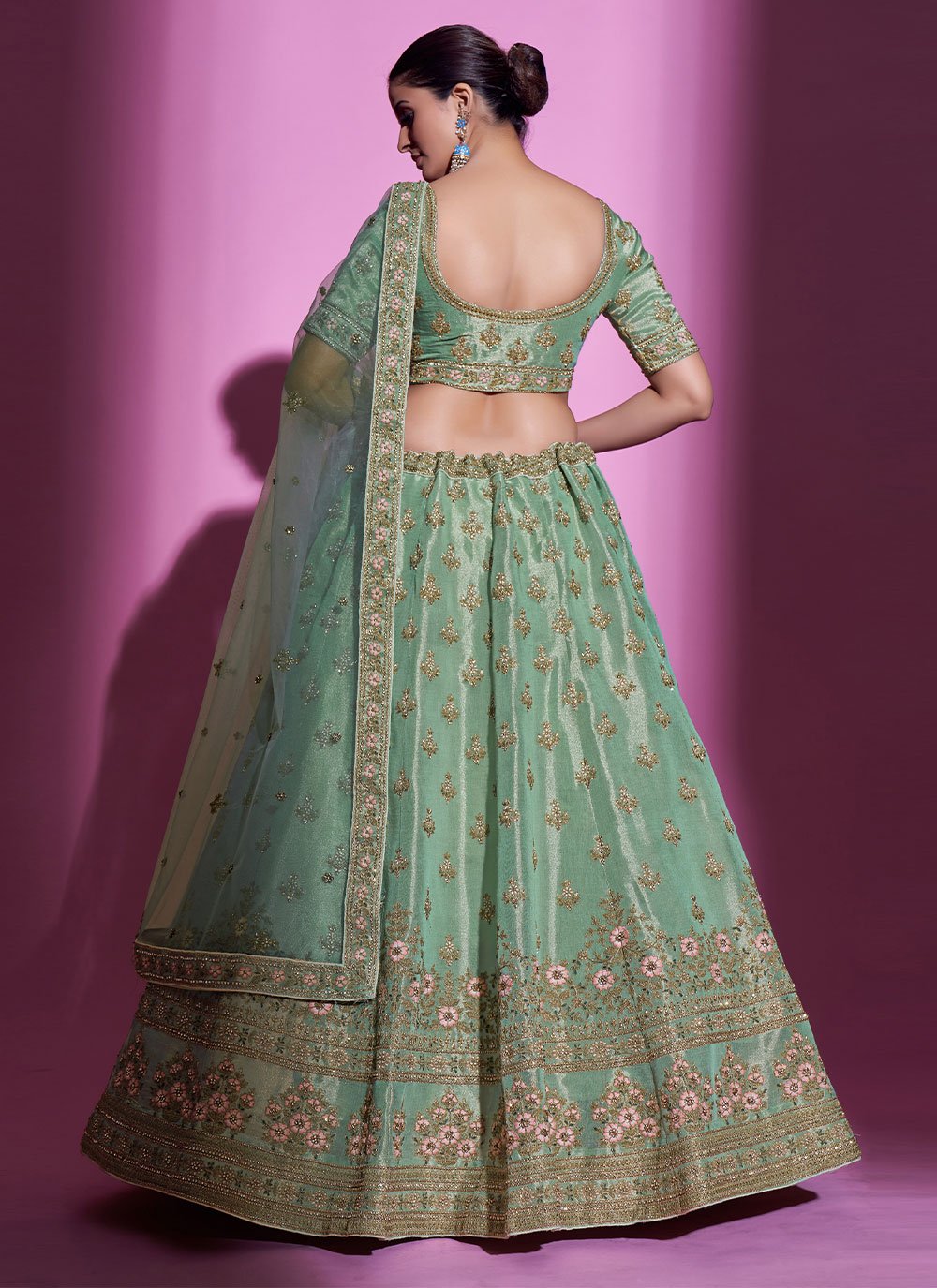 A Line Lehenga Silk Sea Green Stone Lehenga Choli