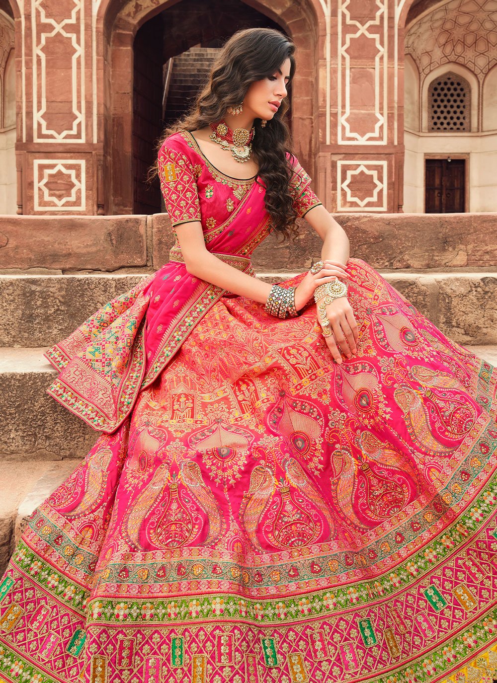 A Line Lehenga Silk Pink Embroidered Lehenga Choli