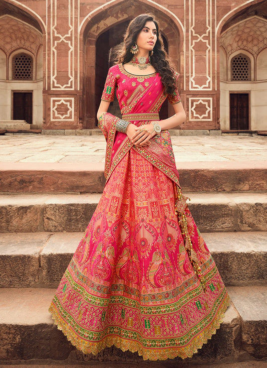 A Line Lehenga Silk Pink Embroidered Lehenga Choli