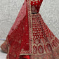 A Line Lehenga Velvet Red Dori Work Lehenga Choli