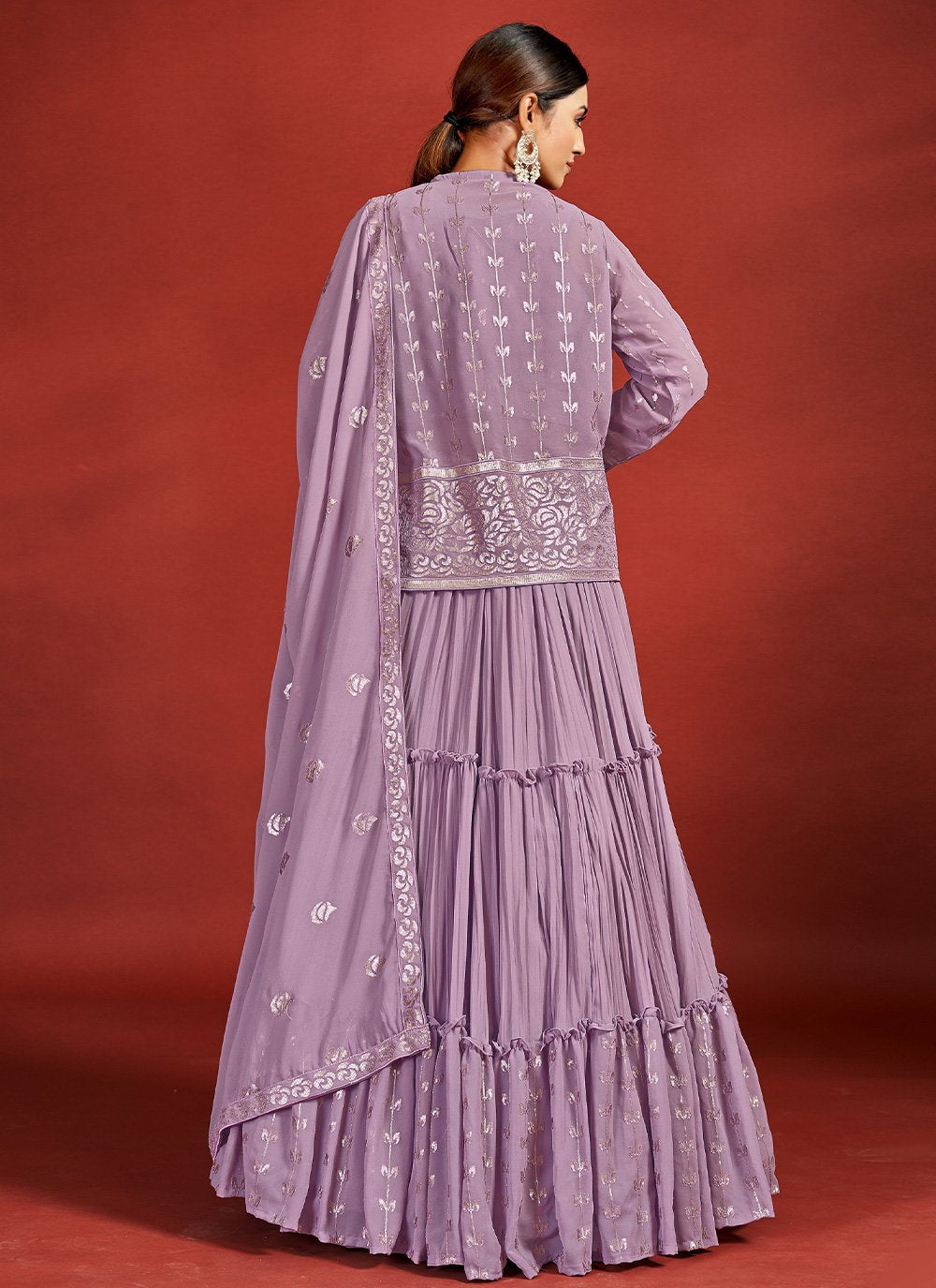 A Line Lehenga Georgette Purple Mirror Lehenga Choli