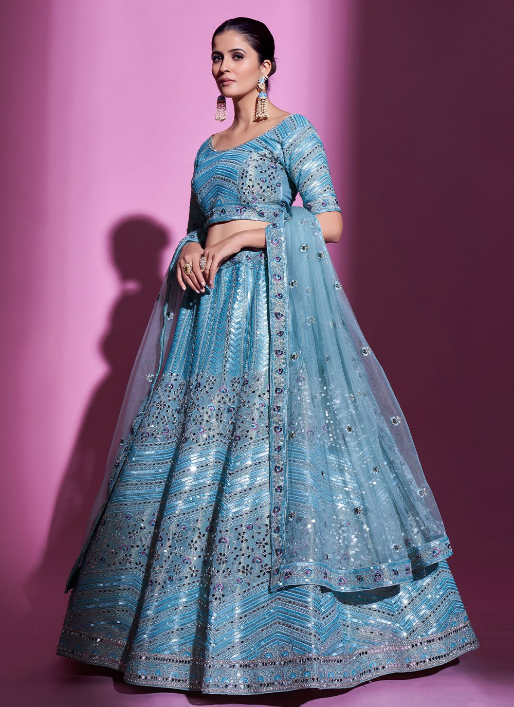 A Line Lehenga Silk Firozi Dori Work Lehenga Choli