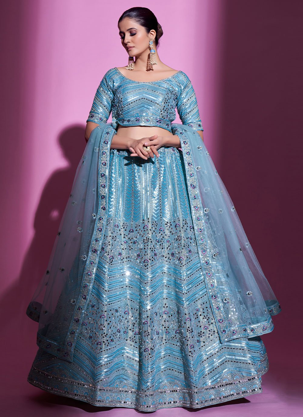 A Line Lehenga Silk Firozi Dori Work Lehenga Choli