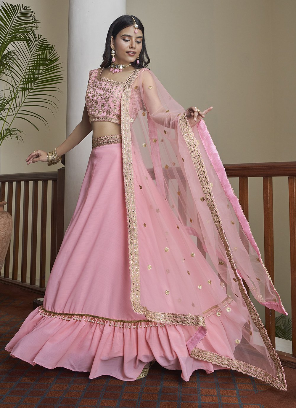 A Line Lehenga Silk Pink Dori Work Lehenga Choli