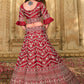 A Line Lehenga Satin Maroon Embroidered Lehenga Choli