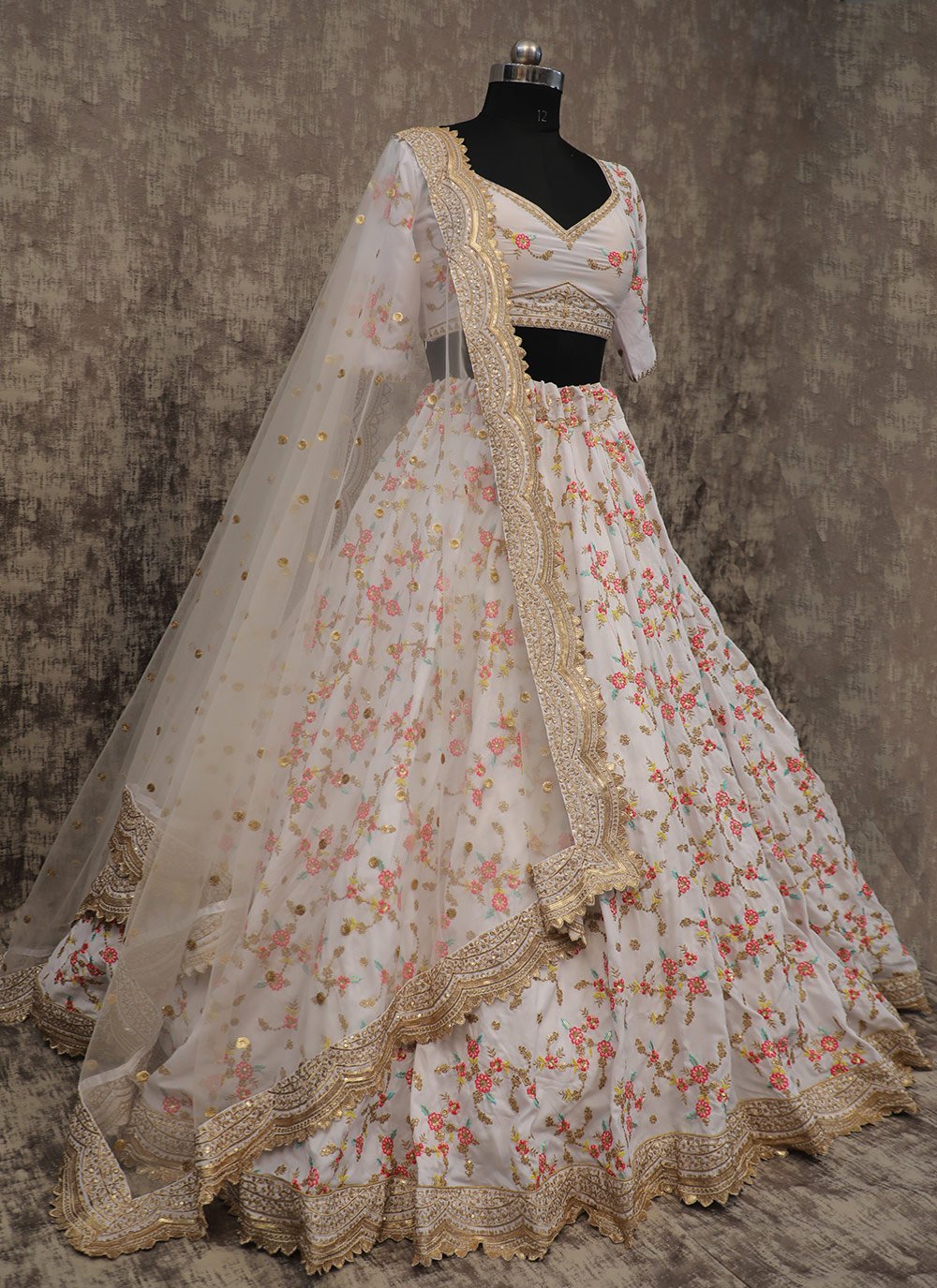 A Line Lehenga Silk White Embroidered Lehenga Choli