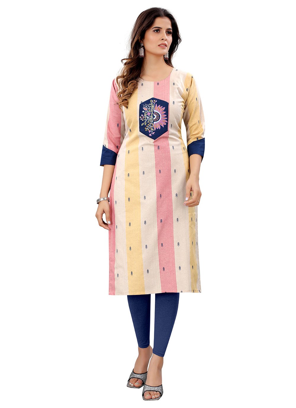 Casual Kurti Cotton Multi Colour Aari Work Kurtis