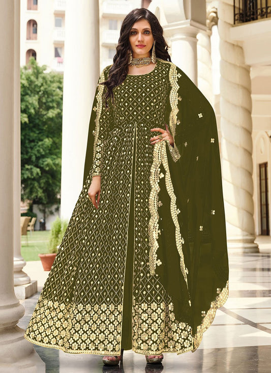 Anarkali Suit Georgette Green Embroidered Salwar Kameez