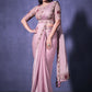 Classic Faux Crepe Satin Silk Purple Applique Work Saree