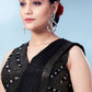 Contemporary Chinon Aqua Blue Black Patch Border Saree