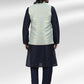 Kurta Payjama With Jacket Banarasi Jacquard Aqua Blue Blue Fancy Work Mens