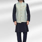 Kurta Payjama With Jacket Banarasi Jacquard Aqua Blue Blue Fancy Work Mens