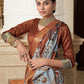 Contemporary Silk Aqua Blue Brown Digital Print Saree