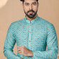 Kurta Pyjama Fancy Fabric Aqua Blue Multi Colour Digital Print Mens