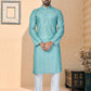 Kurta Pyjama Fancy Fabric Aqua Blue Multi Colour Digital Print Mens