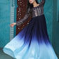 Gown Faux Georgette Aqua Blue Blue Digital Print Gown