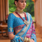 Contemporary Patola Silk Aqua Blue Purple Patch Border Saree