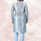 Kurta Pyjama Banarasi Jacquard Aqua Blue Fancy Work Mens