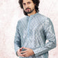 Kurta Pyjama Banarasi Jacquard Aqua Blue Fancy Work Mens