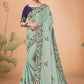 Classic Chiffon Aqua Blue Embroidered Saree