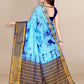 Classic Silk Aqua Blue Patch Border Saree