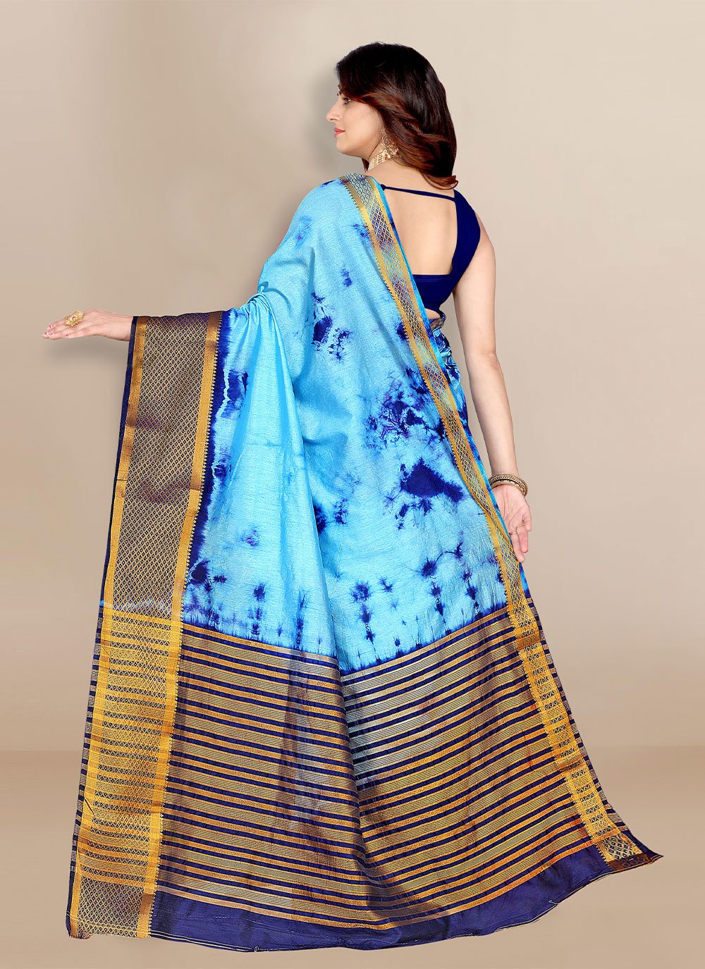 Classic Silk Aqua Blue Patch Border Saree