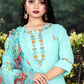 Salwar Suit Rayon Aqua Blue Embroidered Salwar Kameez