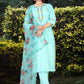 Salwar Suit Rayon Aqua Blue Embroidered Salwar Kameez