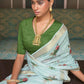Contemporary Organza Aqua Blue Print Saree