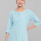 Designer Kurti Faux Crepe Aqua Blue Floral Patch Kurtis