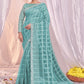 Contemporary Jacquard Organza Aqua Blue Embroidered Saree