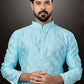 Kurta Pyjama Dupion Silk Aqua Blue Print Mens