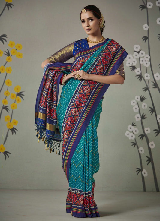 Classic Patola Silk Aqua Blue Weaving Saree