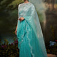 Classic Fancy Fabric Aqua Blue Fancy Work Saree
