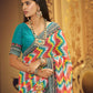 Contemporary Georgette Aqua Blue Print Saree