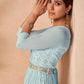 Gown Chiffon Aqua Blue Embroidered Gown