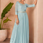 Gown Chiffon Aqua Blue Embroidered Gown