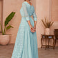 Gown Chiffon Aqua Blue Embroidered Gown