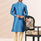 Kurta Pyjama Banarasi Silk Jacquard Aqua Blue Fancy Work Mens