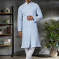 Kurta Pyjama Cotton Aqua Blue Embroidered Mens